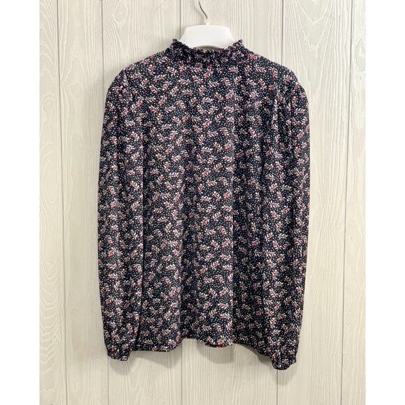 Loft Black Floral Mock Neck Long Sleeve Top Medium - Picture 8 of 8